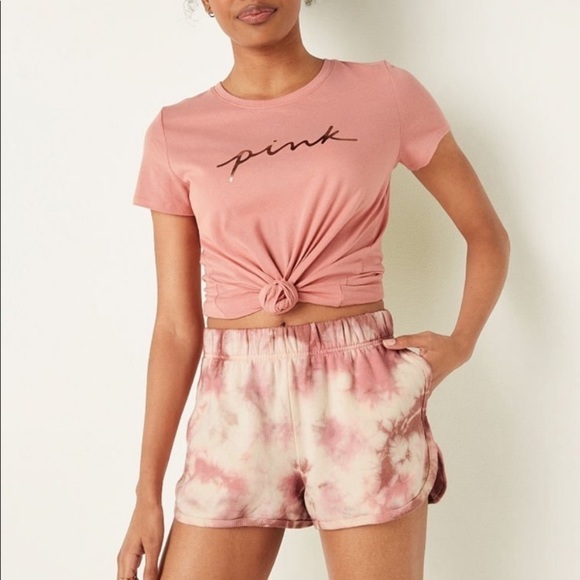 PINK Victoria's Secret Curved Hem Tie Dye Fleece Shorts Size Small - Picture 2 of 10